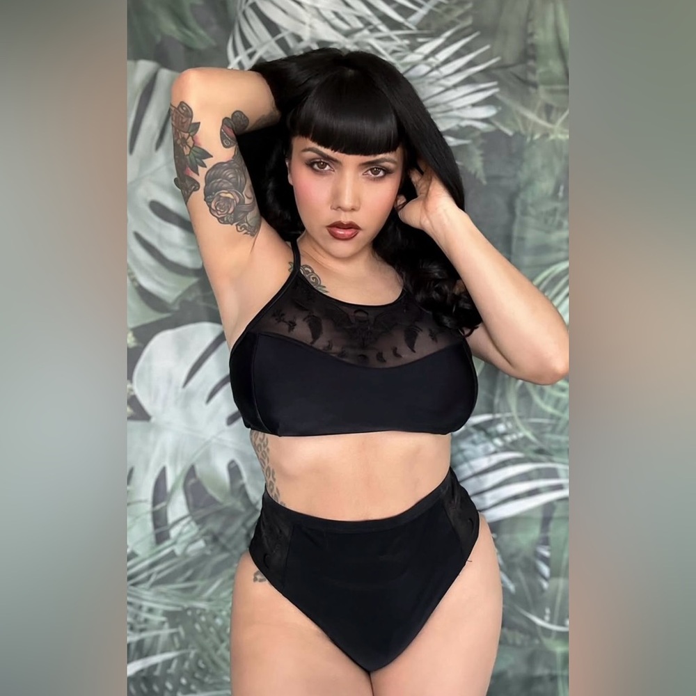Midnight hour bat high waisted bikini